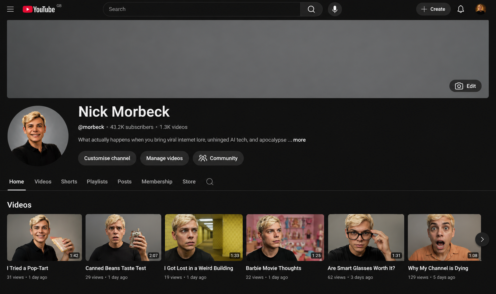 Channel page before: no custom branding